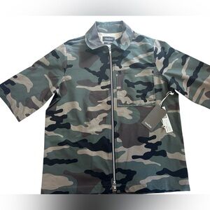NWT TENORE Ladies SERVICE ZIP Oversized Short Sleeve Shirt Camo size S Surf Sand